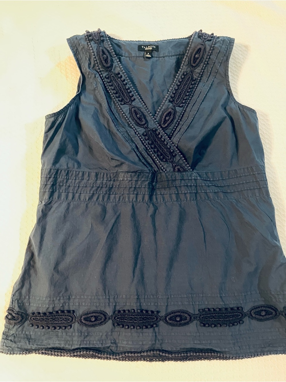 Talbots Navy Embroidered V-Neck Sleeveless Camisole